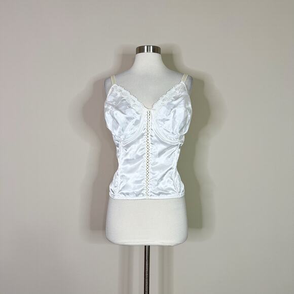 Vintage | 90s Secret Treasure White Satin Lace Mesh Back Corset Top Lingerie - Picture 2 of 10